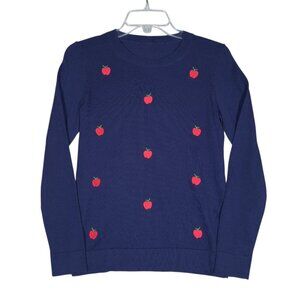 J Crew Sweater Womens Teddie Apple Crew Neck Navy Blue Teacher Fall Pullover XS